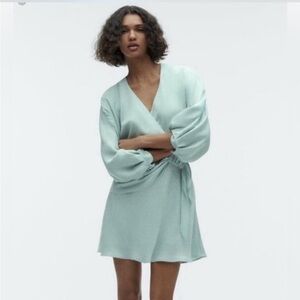 Zara Light Blue Wrap Mini Dress